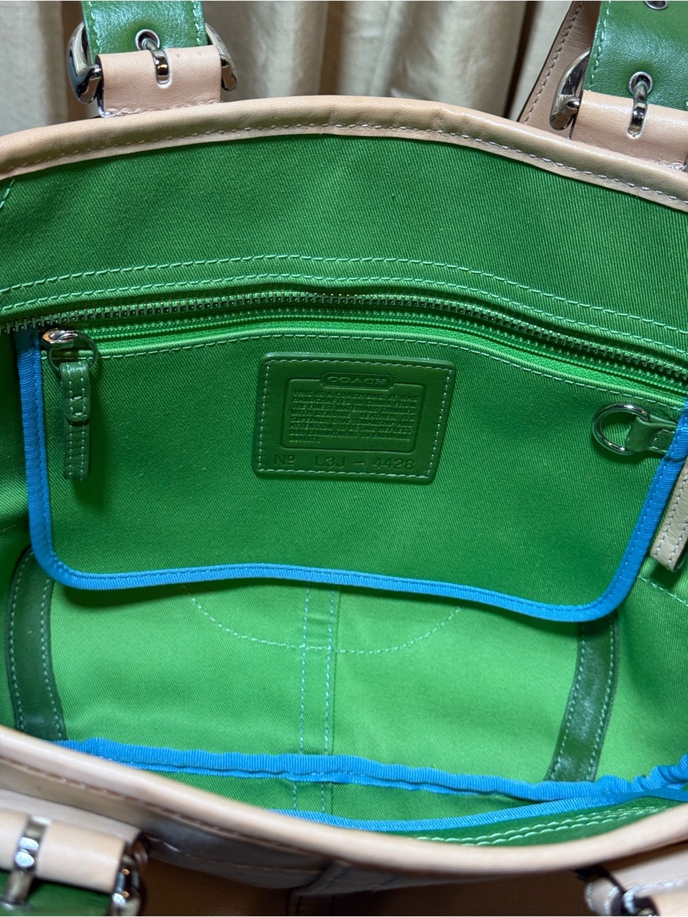 Coach Soho 2003 Daisy Tote 4428 Canvas Blue Trim Green Lining Y2K Rare Vintage - Picture 7 of 16